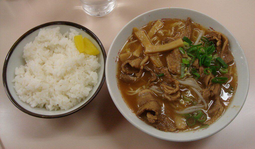 Tokushima Ramen is usually served with a bowl of rice to balance its salty and sweet taste.