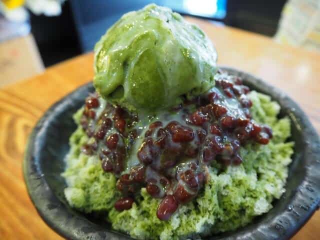 Uji Kintoki with matcha ice cream on top