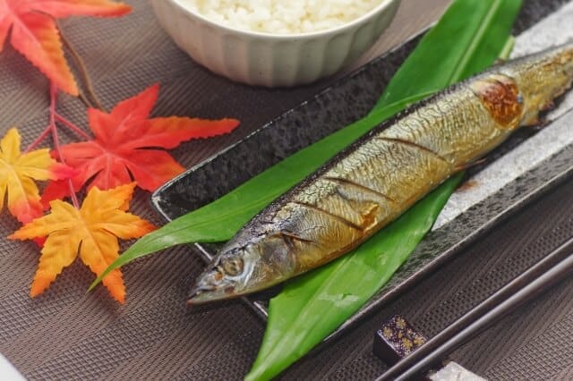 sanma on black marbled plate