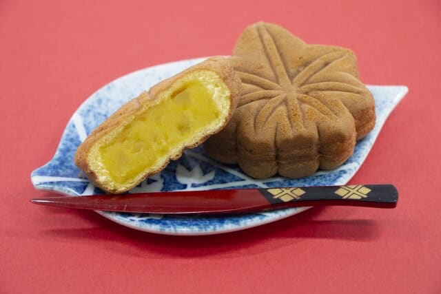 Momiji manju with yellow filling