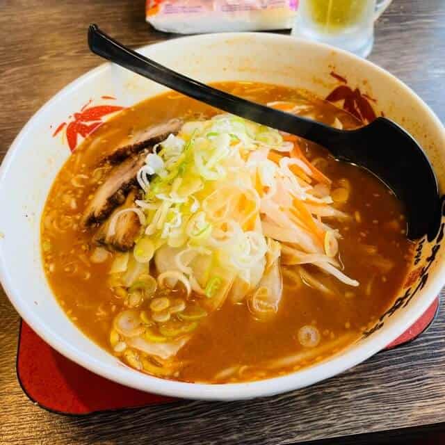 Kaga miso ramen with spoon on side